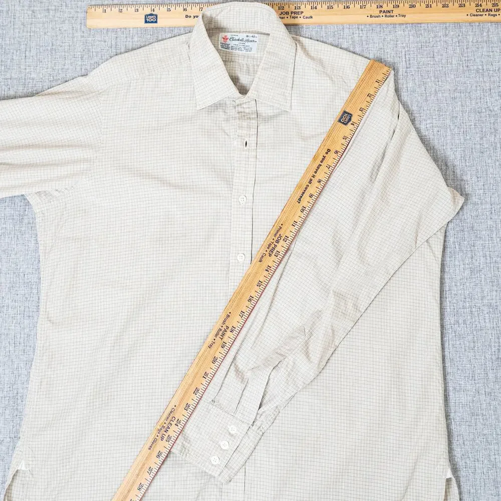 Turnbull & Asser Cotton Tan micro check Dress shirt size 16 1/2 - Picture 10 of 11